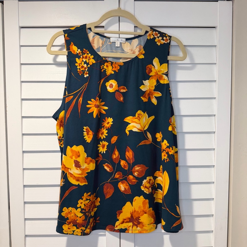 Nine Britton Floral Sleeveless Tank Top Women 2XL‎ Flowy Stretch Blouse USA